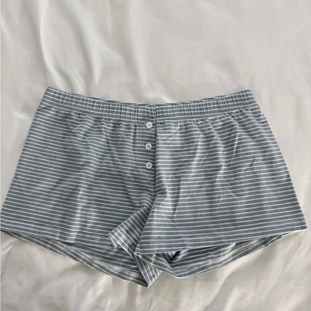 Edikted Blue and White Striped Sleep Shorts